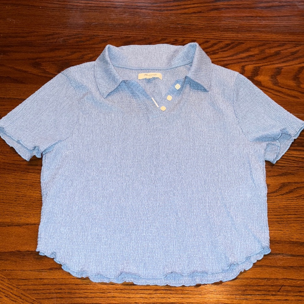 Madewell Textured Blue Collared Top